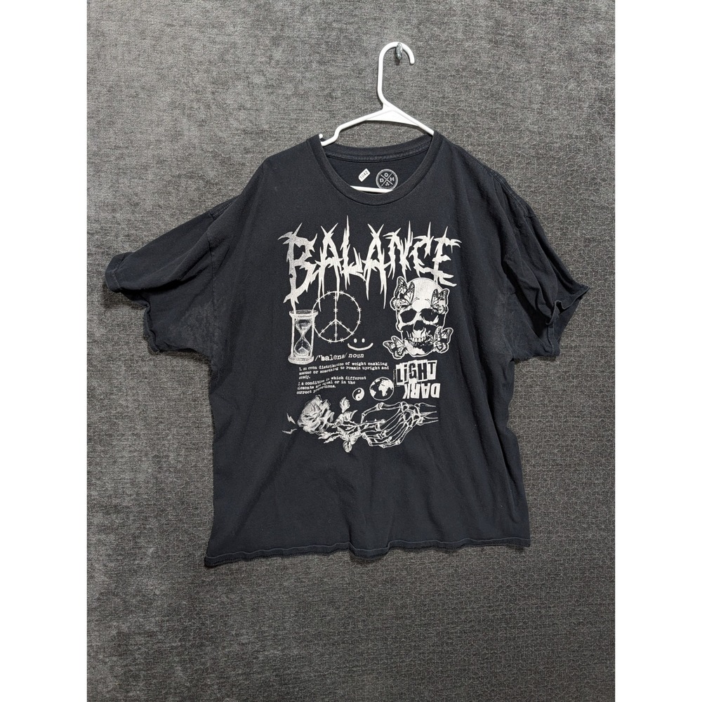 DOM It's About the Art Balance Skull Graphic T-Shirt Black 2XL Gothic Raw Hem